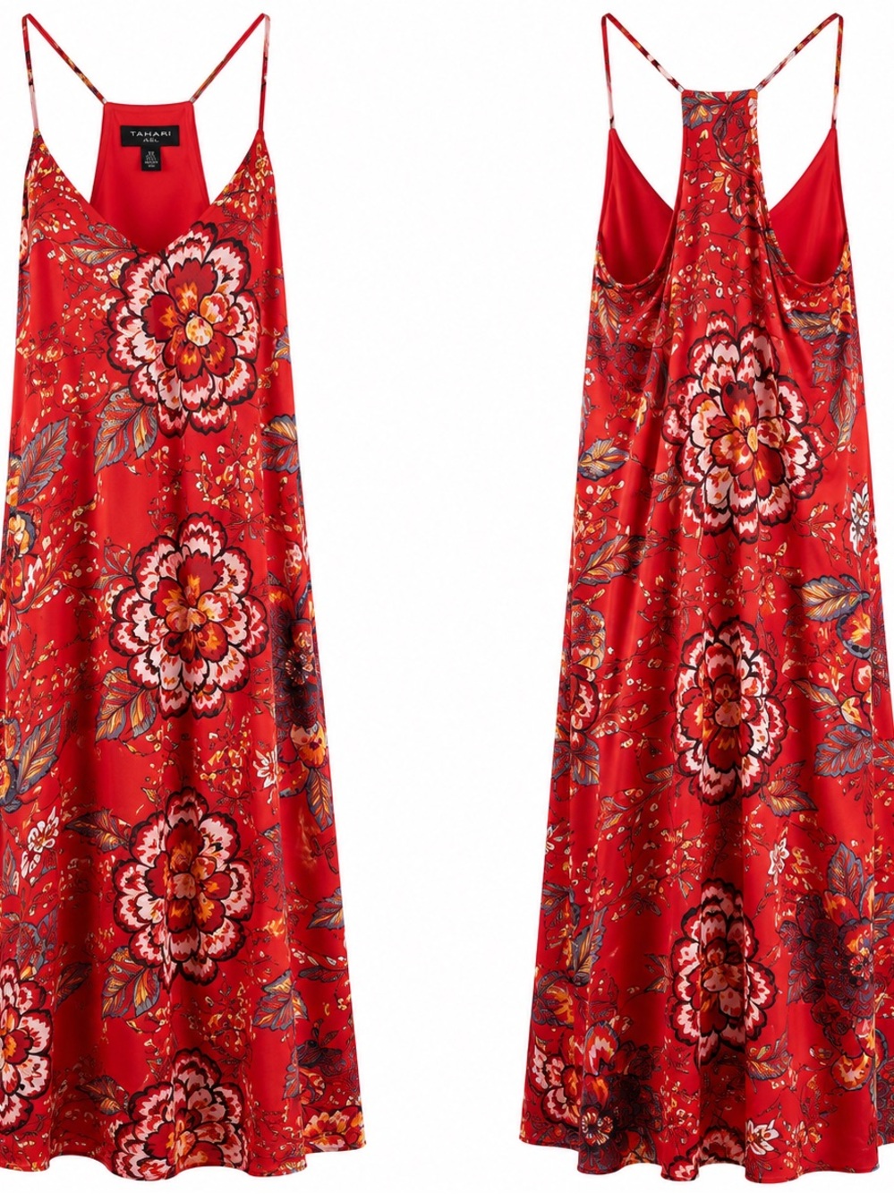 Tahari ASL Satin Floral Slip Maxi Dress (Floor length)